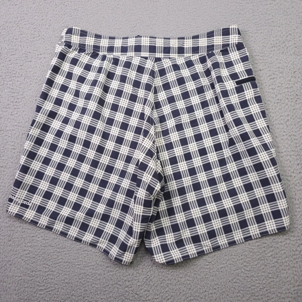 Patagonia Minimalist Wavefarer Board Shorts Men 36 Blue Plaid Swim Trunks Beach